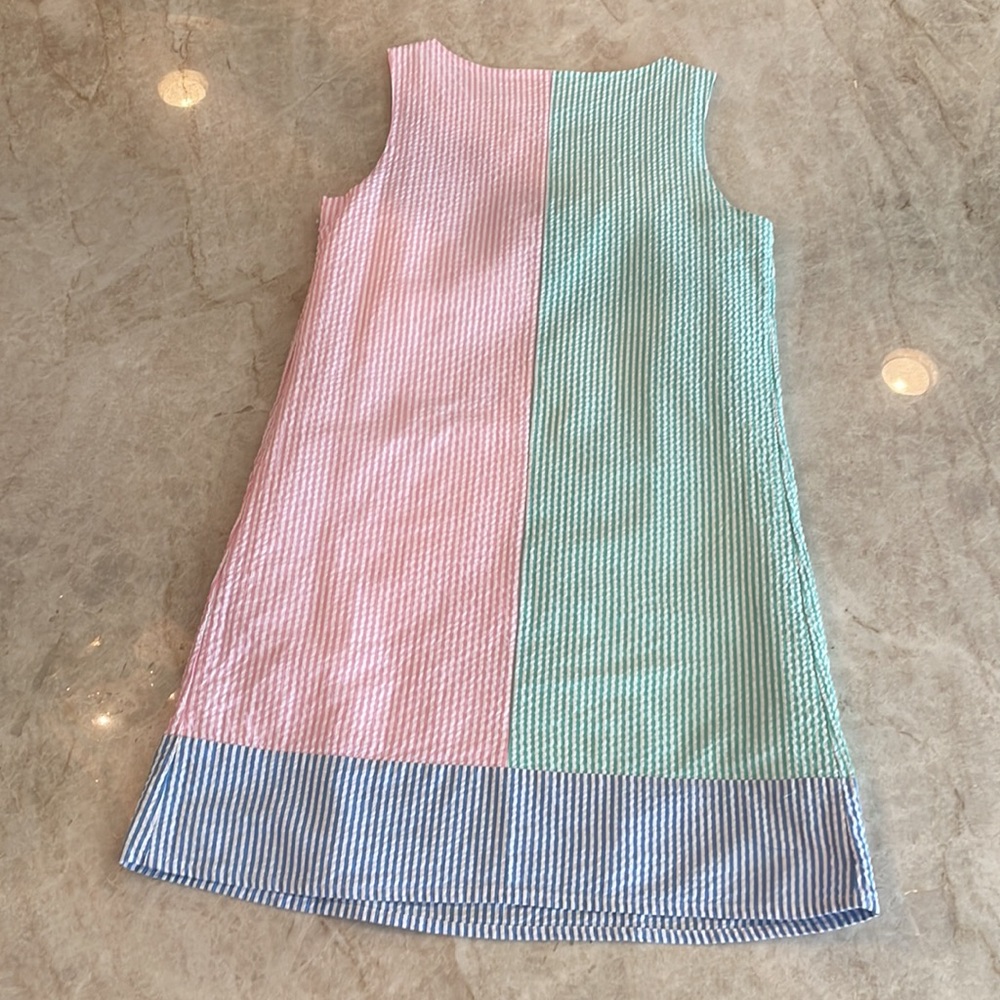 Vineyard Vines Pastel Stripe Seersucker Shift Dress - Mint, Blue, Pink - Picture 4 of 13